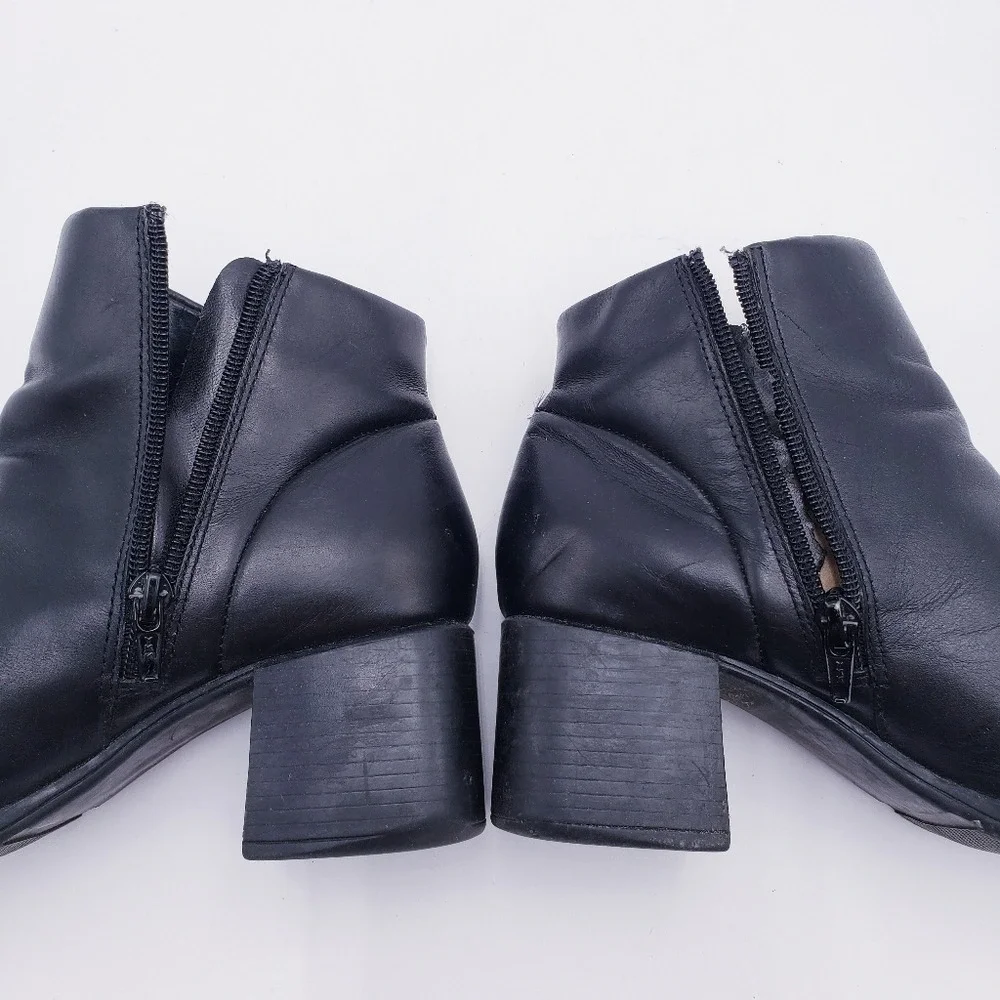 Vintage 90s y2k Bratz Black Leather Chunky Heel Square Toe‎ Punk Booties Size 8